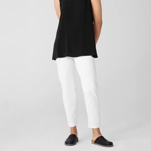 Eileen Fisher Organic Cotton Stretch Twill Ankle M White Pockets Quiet Luxury - Picture 1 of 9