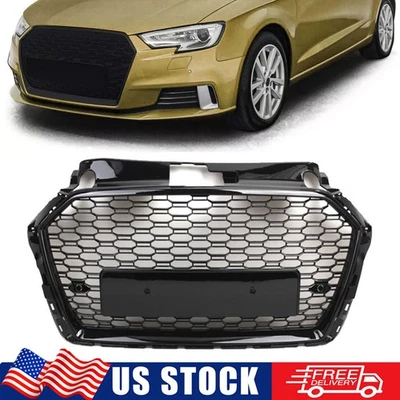 For 2017-2020 Audi A3 S3 8V RS3 Style Gloss Black Honeycomb Front Bumper Grille — 第 1/4 张图片
