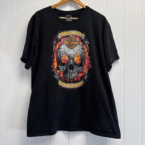Harley Davidson Men's Fire Skull Biker Graphic Tee Size XL Grunge Edgy Rocker - Picture 1 of 7