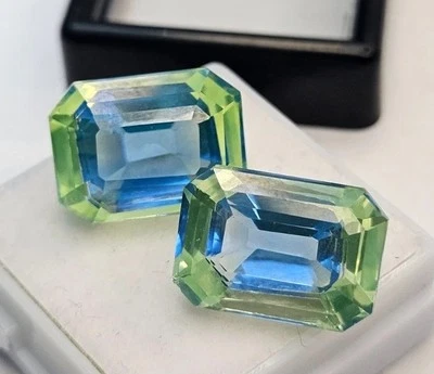 一对 Pitambari 蓝宝石翡翠切割 23-25 克拉 EGL 认证天然宝石 — 第 1/4 张图片