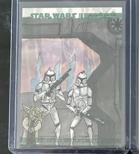 2008 Topps Star Wars Clone Wars Sketch Yoda & Clone Troopers Nicole Falk 1/1 - Picture 1 of 2