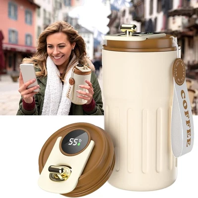 Coffee Mug To Go Digital Display Thermos Vacuum Travel Mug with Lid - Image 1 of 4