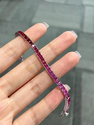 11Ct Lab-Created Princess Pink Ruby Tennis Womens Bracelet 14K White Gold Plated - Image 1 of 4