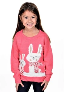 RWB Children Christmas Sweater Bunny Rabbit Pullover Pink - Picture 1 of 4
