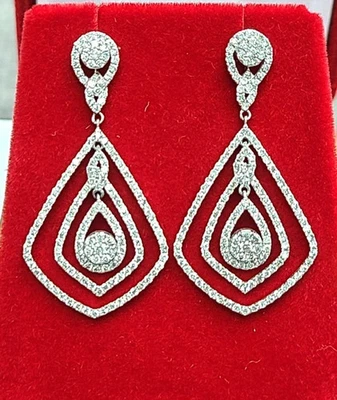 Pendientes colgantes redondos de plata 925 40 mm con racimo de diamantes creados en laboratorio de 2,10 quilates Foto 1 de 4