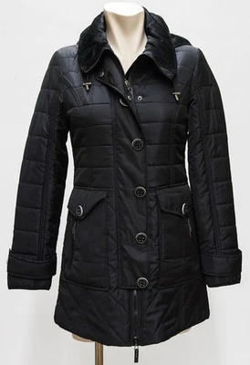 No Secret, lange Jacke, Steppjacke, abnehmbare Kapuze, weicher Kragen, schwarz - Bild 1 von 3