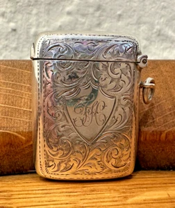 Antique Edwardian English Hallmarked Sterling Vesta Case Match Safe Chester 1909 - Picture 1 of 21