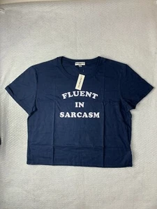 Erin & Sara Suburban Riot Dylan Tee XL Navy NWT Fluent In Sarcasm Crop Top Shirt - Picture 1 of 10