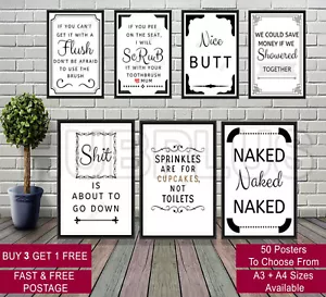 Bathroom Prints Wall Art Poster Decor Quotes Funny Toilet Humour Picture A3 A4 - Picture 1 of 68