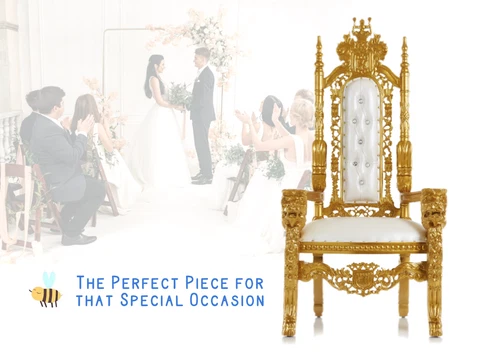 NEW 6' Party Hall Lion Throne Chair Mahogany Wood Gold Finish & Ornate Carvings Cover