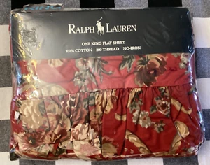 NEW Sealed Ralph LAUREN Danielle RED Floral KING FLAT SHEET Marseilles Flowers - Picture 1 of 3