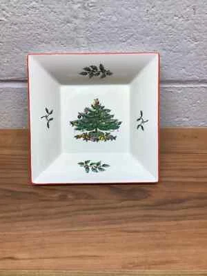 Spode Christmas Tree  6" Square Candy Dish w/red trim, NEW - Image 1 of 4