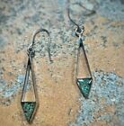 Handmade TURQUOISE Earrings 1.25” Dangle Silver Triangle Encased Tiny Gemstones