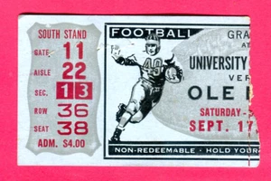 VINTAGE 1955 GEORGIA VS. OLE MISS/MISSISSIPPI FOOTBALL TICKET STUB-9/17/55 - Picture 1 of 1