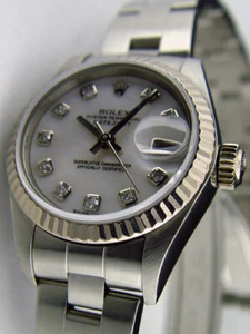 ROLEX - Ladies 18kt White Gold & SS DateJust MOP Diamond - 79174 SANT BLANC - Picture 1 of 6
