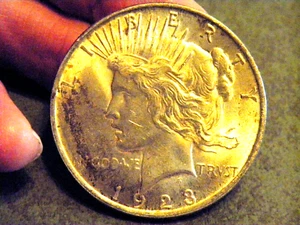 1923 Peace Silver Dollar 90% Silver Not Cleaned Rate AU - Excellent W/Luster Z12 - Picture 1 of 2