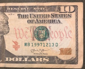 Birthday Bill Anniversary note $10 MB 1997 12 13 D December 13th 1997 - Picture 1 of 3