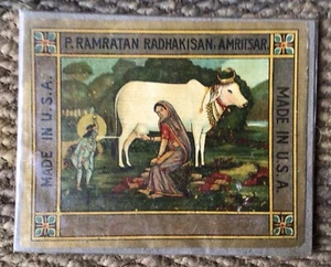Indian Oleograph Label Baby Krishna Hindu God India Print Art Kitsch Amritsar - Picture 1 of 1
