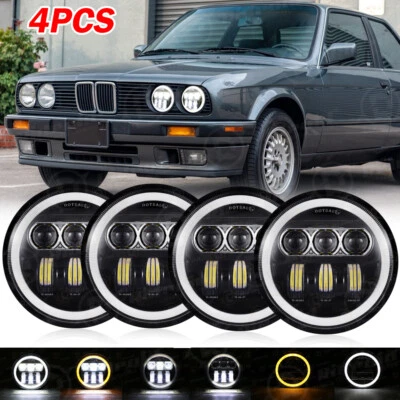 4PCS 5-3/4" 5.75" LED Headlights Hi/Lo Beam Halo DRL For BMW 325i 528i 535i E30 - Image 1 of 4