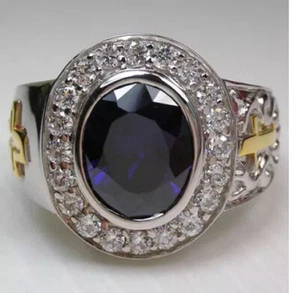 925 Silver Gold Plated 3Ct Oval Cut Simulated Amethyst Men Bishop Wedding Ring - Picture 1 of 8
