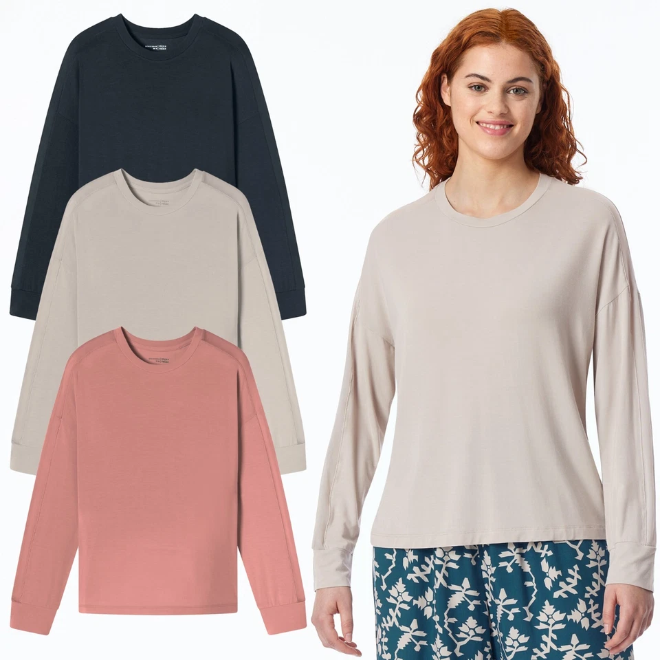 SCHIESSER Damen Shirt langarm Modal Rundhals Mesh Schlafshirt Loungewear 1 Stück - Bild 1 von 1