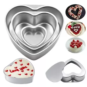 3 Pack Heart Shaped Cake Pan 4/6/8 inch Aluminum Removable Bottom Heart Cake ... - Picture 1 of 7