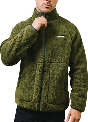Lambretta Sherpa Mens Fleece Jacket Green Stylish Full Zip With Pockets