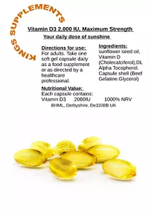 Vitamin D 2000 IU Tablets | 600 Vitamin D3 Supplements High Strength, UK Vit D - Picture 1 of 5