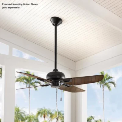 Outdoor 52" Ceiling Fan Unique Tropical Leaf Coastal Porch Deck Nautical Patio - Image 1 of 2