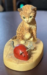 Statuetta vintage 1985 gattino e topo Windup di Schmid dipinta a mano Scozia - Foto 1 di 9