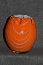 Cobalt Orange Pinched Ruffled Murano Vase 5'' White Case