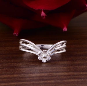 Sterling Silver Flower Design Stackable Ring Handmade Elegant Minimalist Jewelry - Picture 1 of 14
