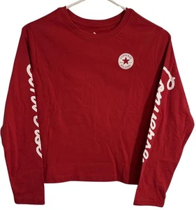 NWT Converse All-Stars Red Script Boxy Crew Neck Long Sleeve Youth L 12/13 Girls - Picture 1 of 4