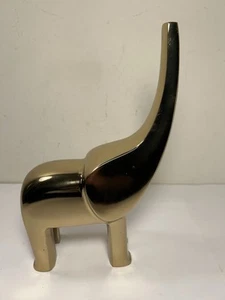 Gold Metal Brass Elephant Modern Sculpture Trunk Up 10.25” - Picture 1 of 13