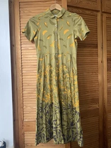 White Stuff Petite UK 10 Midi Dress Button Up Collar Olive Green Leaf Jersey - Picture 1 of 9