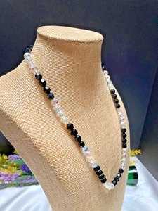 Elegant Czech Black & Clear AB Crystal Glass Bead 23" Fashion Vintage Necklace - Picture 1 of 9