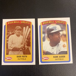 1990 Swell Baseball Greats BABE RUTH #10 & HANK AARON #2 HOF HR LEGENDS!!