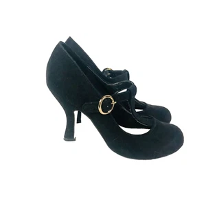 Miss KG Black Faux Suede Spool Heels Mary Jane T-bar Court Shoe Size 4 (37) - Picture 1 of 15