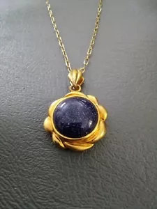 Vintage Signed Badavici Gold Tone Sterling Silver Goldstone Pendant Necklace 18" - Picture 1 of 3