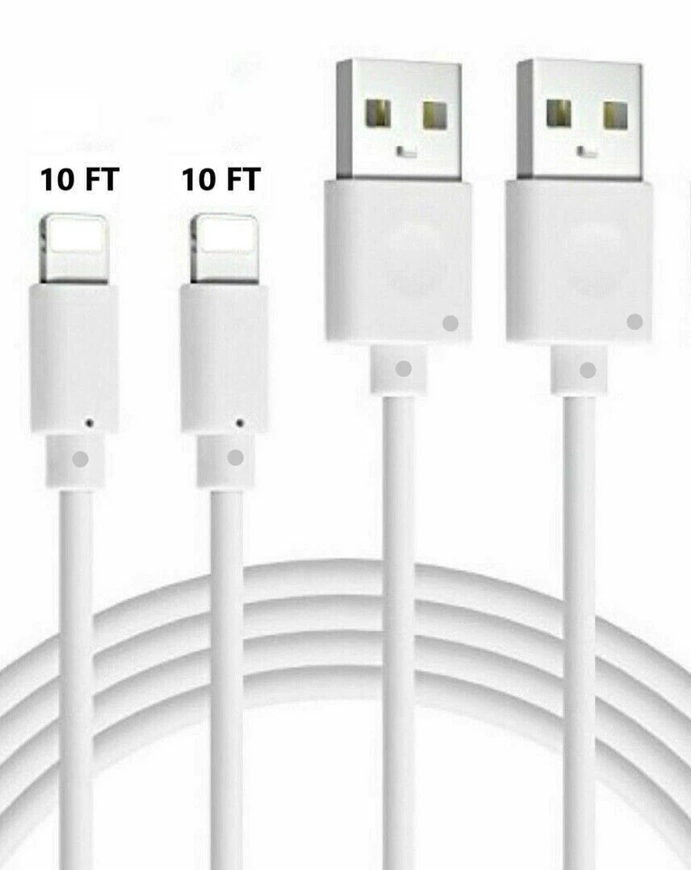 2x 10ft Extra Long Charger Cable Charging Cord for iPhone 5 6 7 8 X XS  - Image 1 of 1