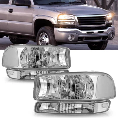 Par de faróis cromados lâmpadas de canto transparentes para 1999-2007 GMC Sierra Yukon XL - Imagem 1 de 4