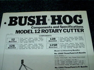 Bush Hog Model 12 Rotary Cutter Owner's Manual Plus Components & Specifications - Foto 1 di 5
