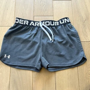 Under Armor Shorts Youth Girl Size Large Gray Loose Drawstring Running Athletic - Picture 1 of 6