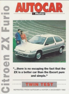 Citroen ZX Furio 1.8i Road Test 1992-93 UK Market Brochure Autocar & Motor XR3i - Image 1 of 3