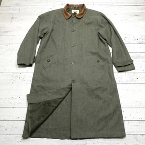 VINTAGE Eddie Bauer Wool Tweed Trench Coat Size XLT XL Tall Green Herringbone - Picture 1 of 8