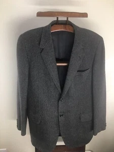 Neiman Marcus OxxFord 100% Cashmere Black Grey Herringbone Blazer Jacket 43 T - Picture 1 of 10