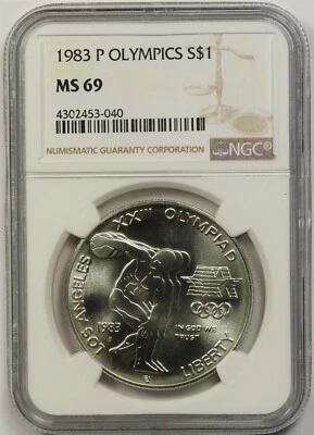 1983-P Olympics Discus Thrower $1 NGC MS 69 Modern Commemorative Silver Dollar  - Image 1 of 4