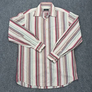 Canali Shirt Mens Small Brown Red Stripe Cotton Blend Point Collar Made in Italy - Picture 1 of 19