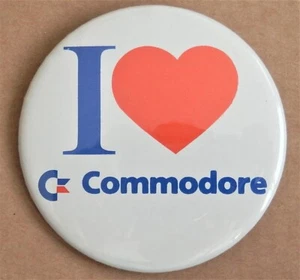 I Love Commodore Button Badge Computer 64 Console Promo Heart Promotional RARE - Afbeelding 1 van 2