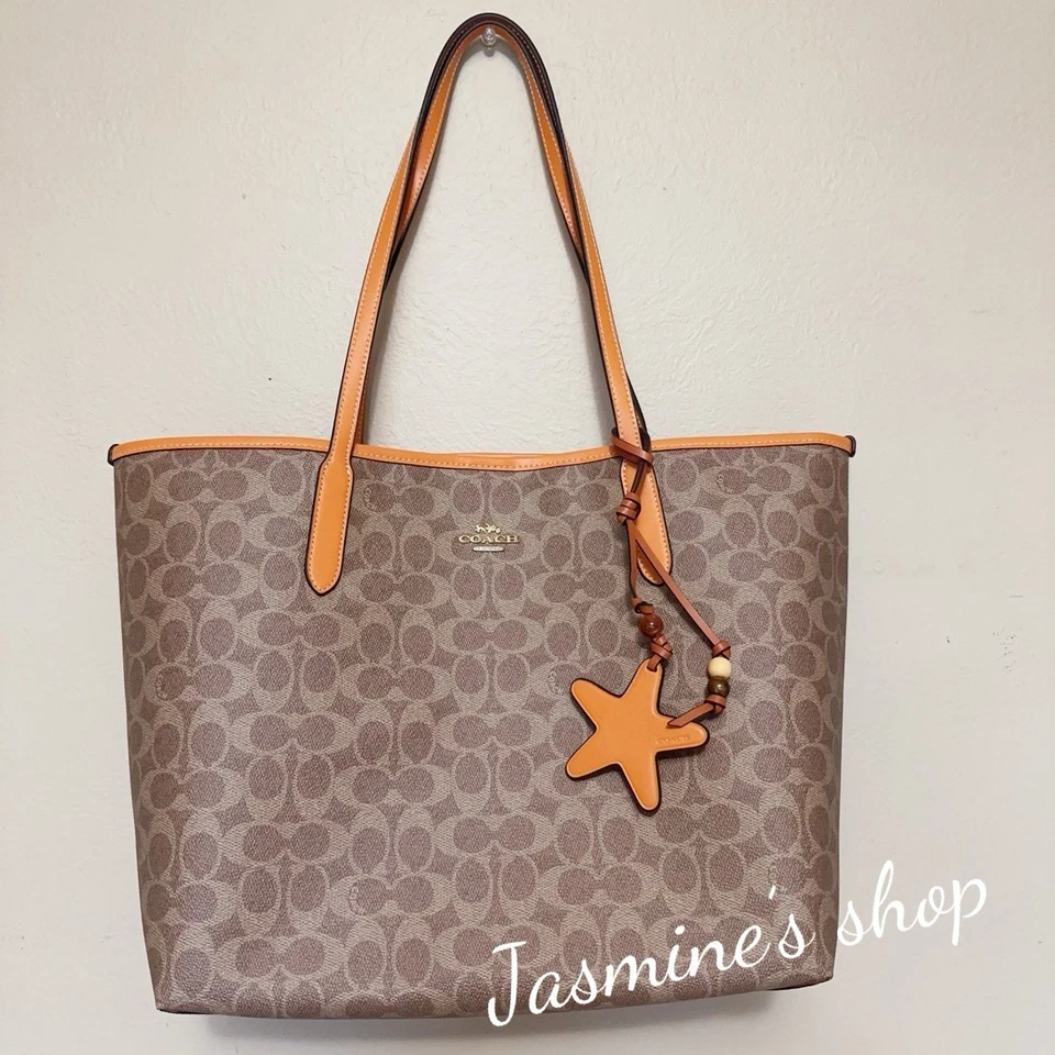 Coach Pride City Tote in Rainbow Signature Canvas & Leather Chalk C4181